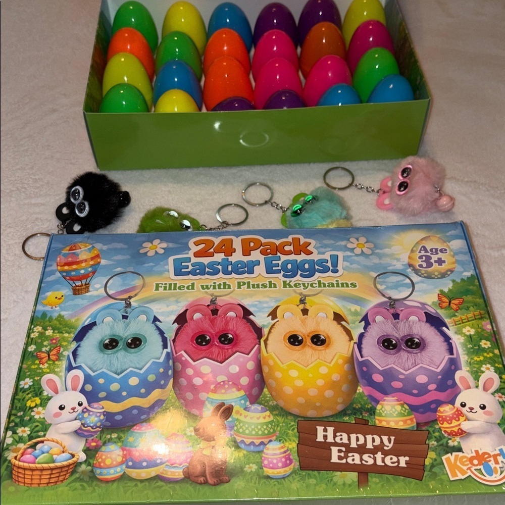 24 pack Easter Eggs stuffed with bunny monster keychains